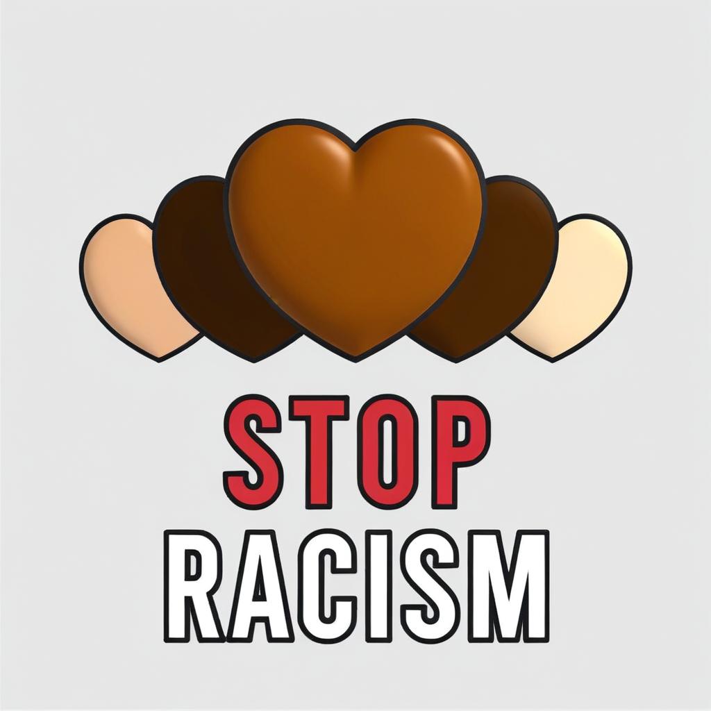 5 hearts of different skin shades. Text reads Stop Racism.
