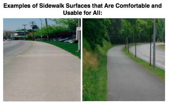 Two photographs side by side that show accessible and smooth sidewalks
